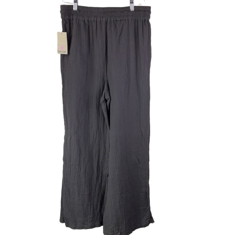 Kensie Gauzy Wide Leg Pull On Grey Lace Hem Pants Size M